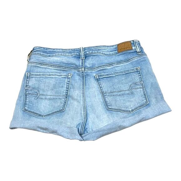 AEO Ne(x)t Level Stretch High Rise Shorty Shorts Light Wash Size 10 W30 - Picture 3 of 6